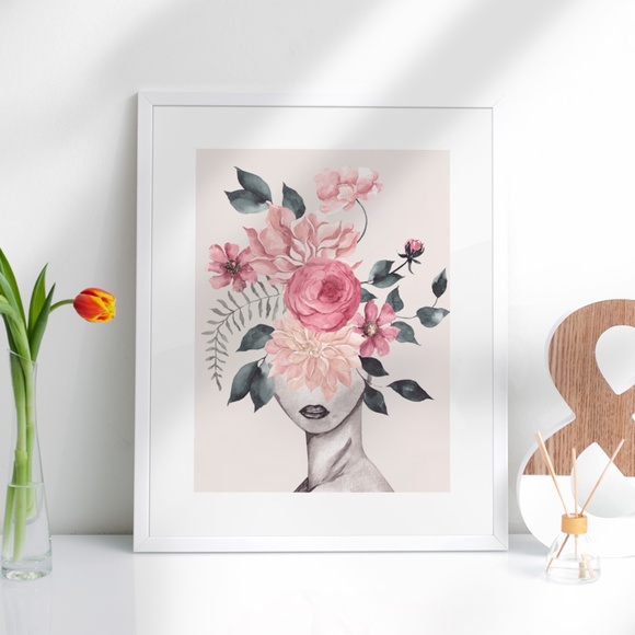 Watercolor Floral Woman Portrait Wall Art Illustration Print Poster Unframed - Picture 6 of 17